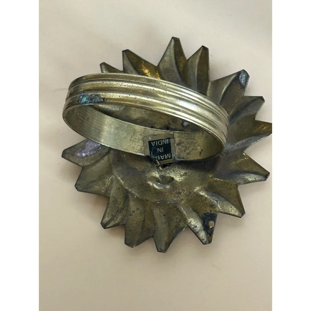 Vintage Brass Sun Face Napkin Rings Set of 4 Celestial Sunburst Made in India
